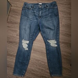 Good American Size 18 Dark Blue Distressed Skinny Jeans